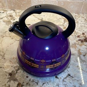 Purple Metal Tea Kettle with Tribal/Southwest Design
